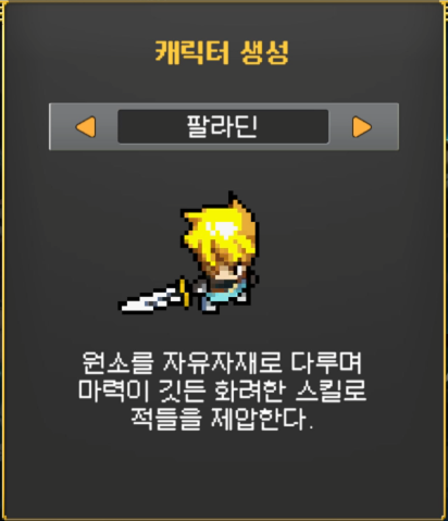 캐릭터 생성 화면 팔라딘
