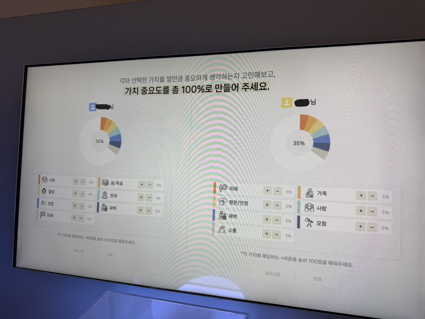 두 사람의 가치 비교 화면